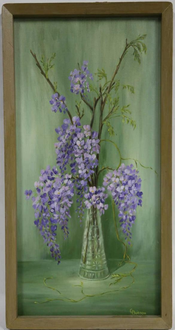 CORRILLE T. BURTON (AMERICAN 1906-1996) STILL LIFE: OIL ON BOARD CORRILLE T. BURTON RECTANGULAR TALL STILL LIFE