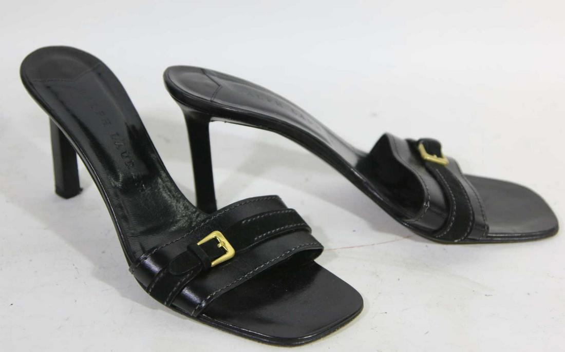 RALPH LAUREN OPEN TOE ITALIAN LADIES SHOES: RALPH LAUREN LADIES OPEN TOE SANDAL (LOW HEEL) WITH GOLD BUCKLE