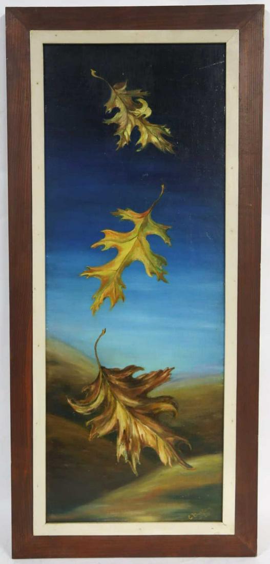 CORRILLE T. BURTON (AMERICAN 1906-96) ORIGINAL: CORRILLE T. BURTON (AMERICAN 1906-1996) ORIGINAL OIL ON BOARD LARGE LEAVES FLOATING