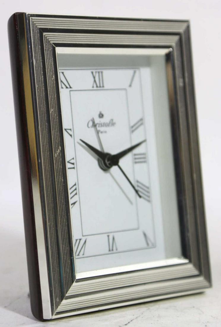 CHRISTOFLE PARIS SILVER DRESSER CLOCK: CHRISTOFLE PARIS SILVER DRESSER CLOCK
