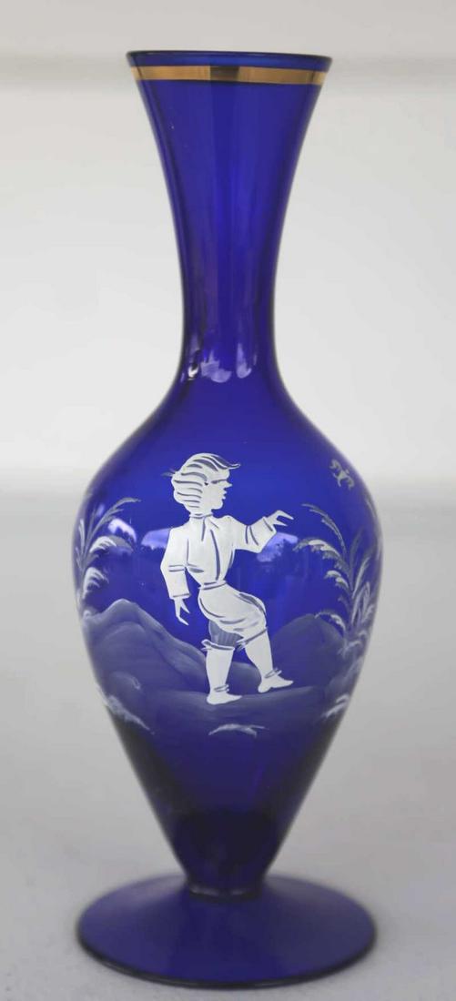 MARY GREGORY COBALT ANTIQUE VASE: MARY GREGORY COBALT ANTIQUE VASE