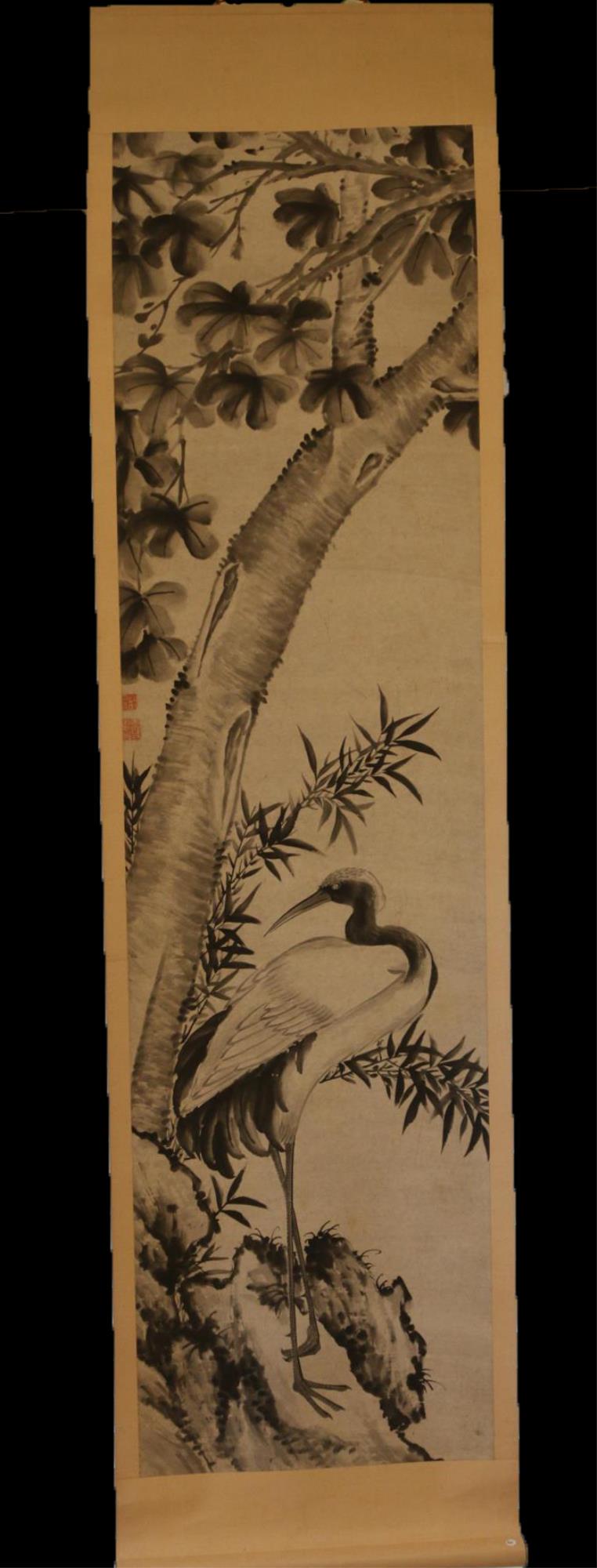 CHINESE ANTIQUE WATERCOLOR HAND PAINTED SCROLL: CHINESE ANTIQUE WATERCOLOR HAND PAINTED SCROLL SITE 63 x 17"