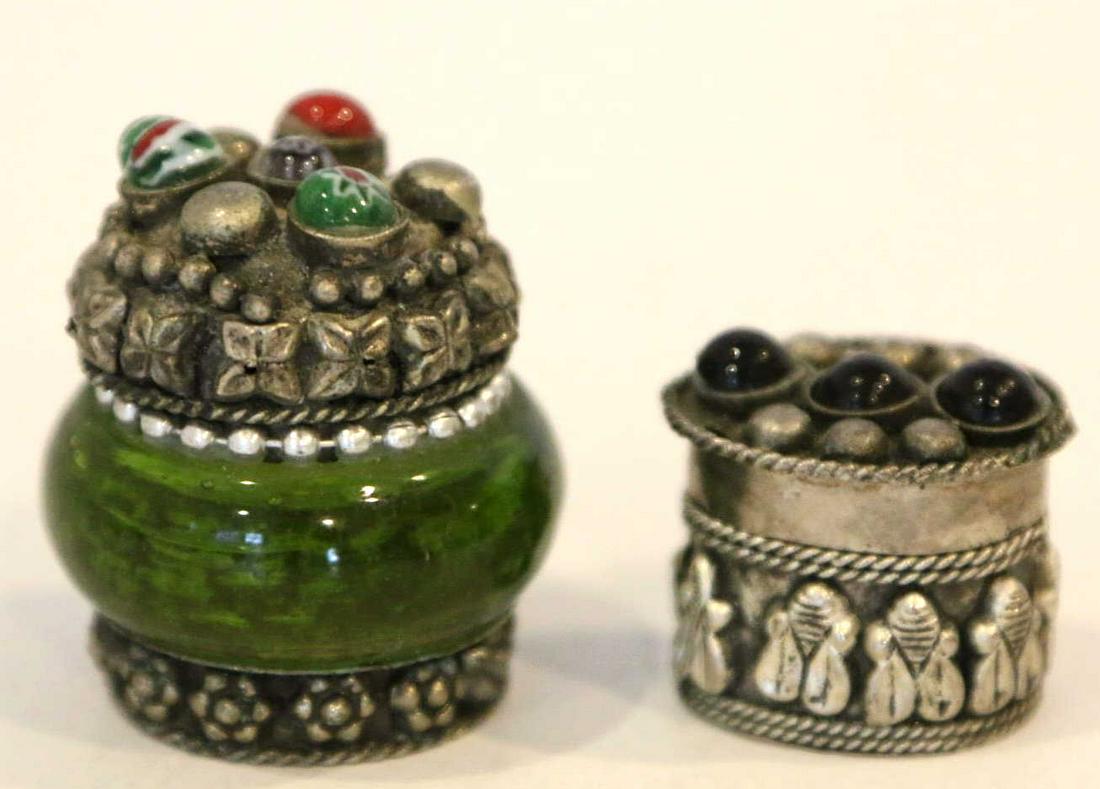JEWELED SILVER THIMBLE PAIR: JEWELED SILVER THIMBLE PAIR