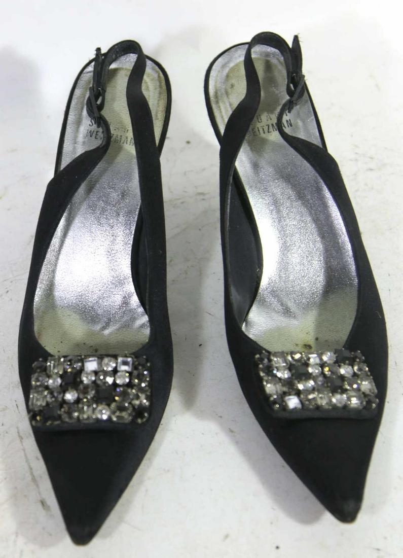 STUART WEITZMAN ITALIAN JEWELED SLING BACK HEELS 7: STUART WEITZMAN ITALIAN BLACK TIE JEWELED DRESS SLING BACK HEELS 7