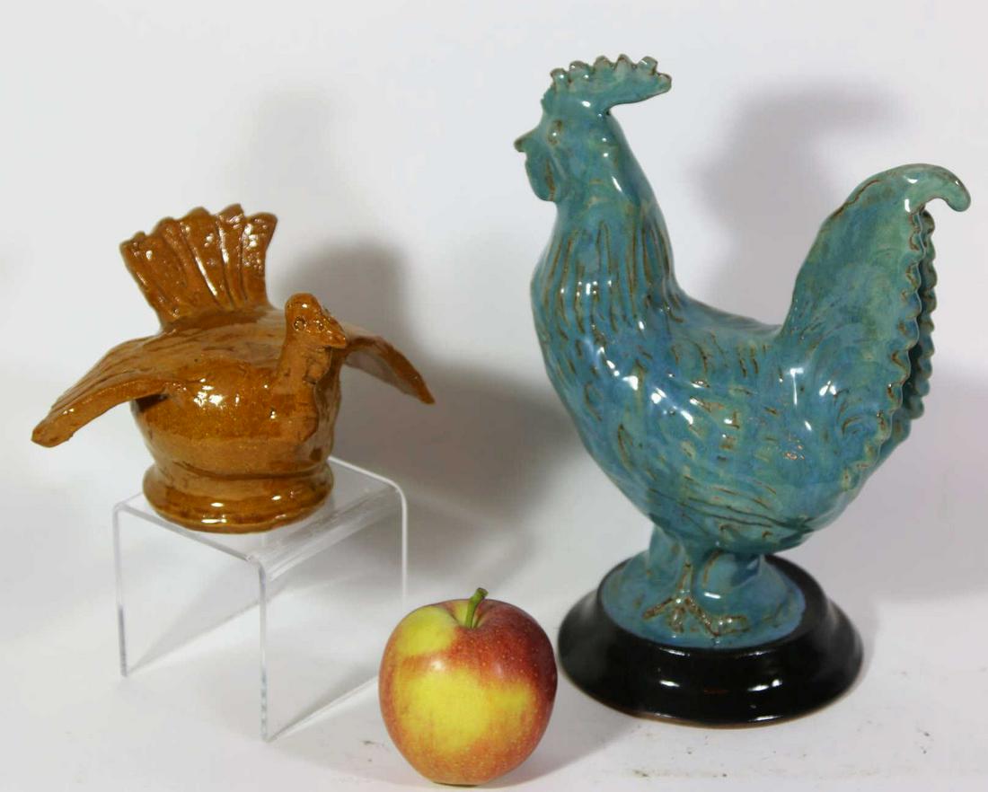 CHARLES MOORE (NC) FOLK ART POTTERY ROOSTER GROUP: CHARLES MOORE (NC) FOLK ART POTTERY ROOSTER GROUP
