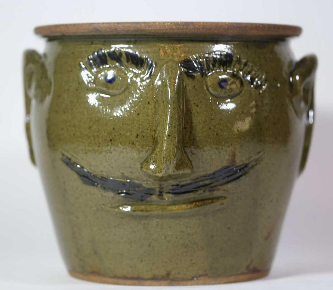VERNON OWENS (NC) JUGTOWN FOLK ART FACE POT: VERNON OWENS (NC) JUGTOWN FOLK ART FACE POT PLANTER