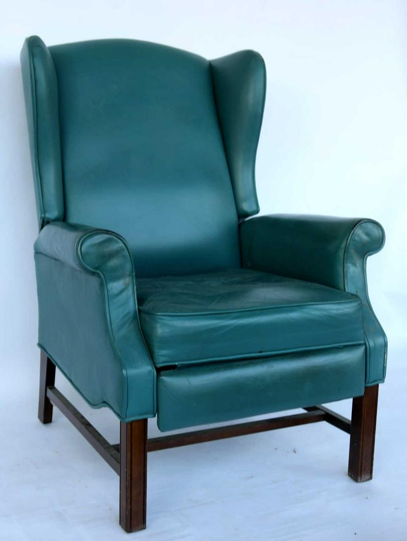 FINE LEATHER RECLINING WING BACK ARMCHAIR: FINE LEATHER RECLINING WING BACK ARMCHAIR