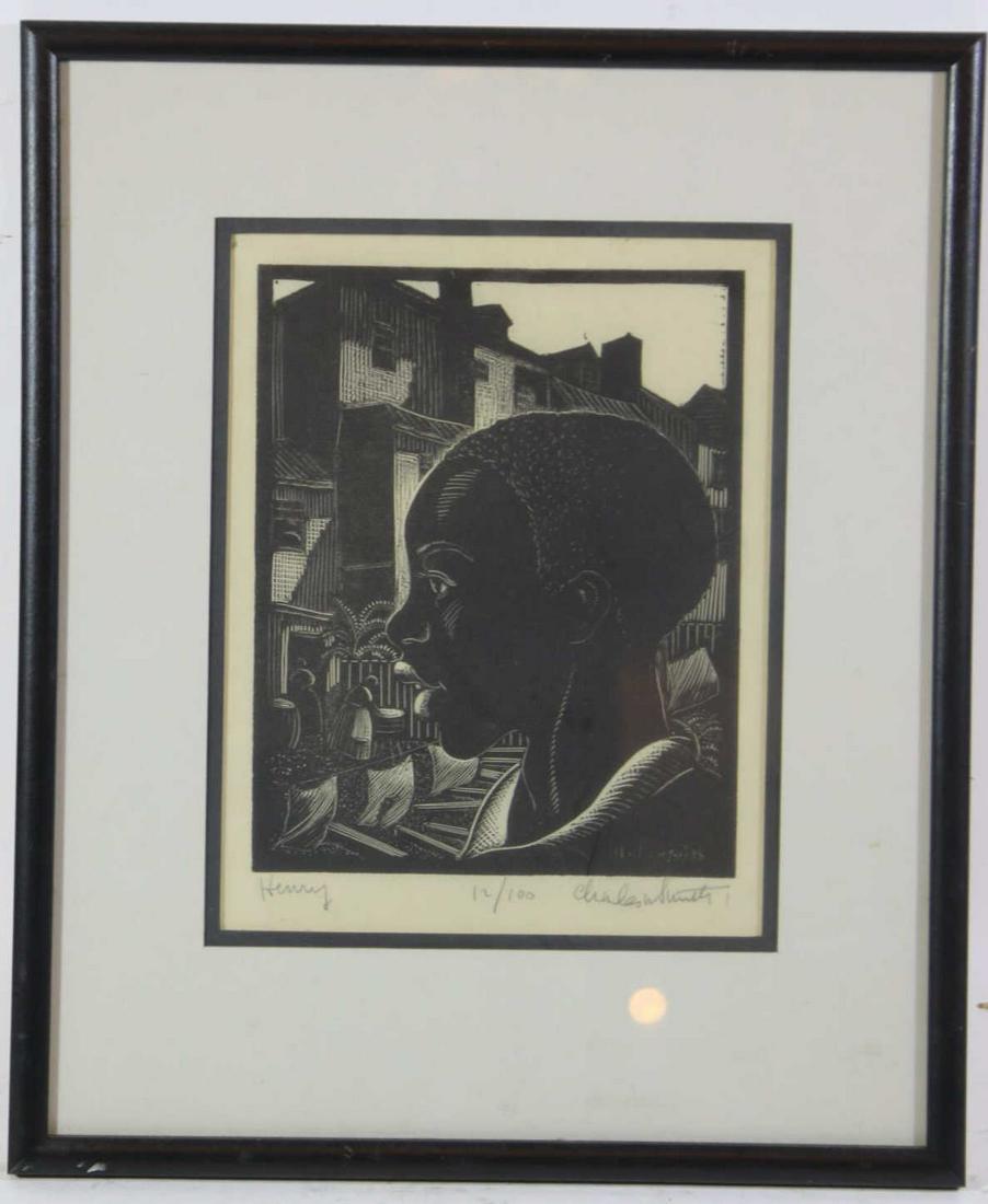 CHARLES WILLIAM SMITH (AMERICAN, 1893-1987) 12/100: CHARLES WILLIAM SMITH (AMERICAN, 1893-1987) SIGNED AND NUMBERED 12/100 WOODBLOCK, Born in Lofton, Virginia, in 1893, Charles William Smith studied at the University of Virginia summer school, the Corc