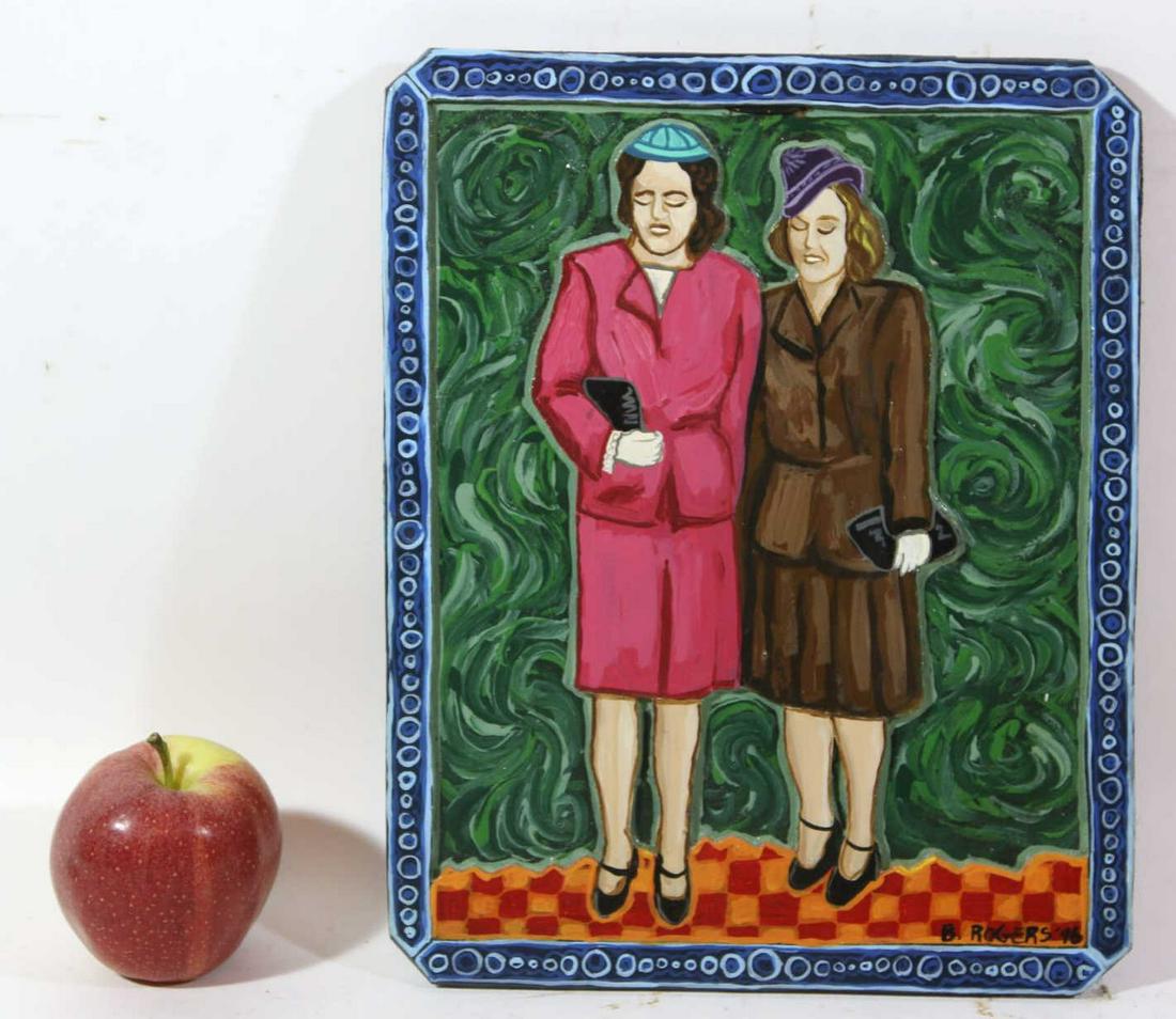 BRYAN ROGERS "EVELYN & FRIEND" ACRYLIC ON BOARD: BRYAN ROGERS "EVELYN & FRIEND" ACRYLIC ON BOARD PORTRAIT STUDY