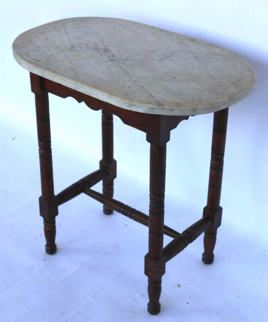 PRIMITIVE ANTIQUE MARBLE TOP TABLE: PRIMITIVE ANTIQUE MARBLE TOP TABLE / MARRIED