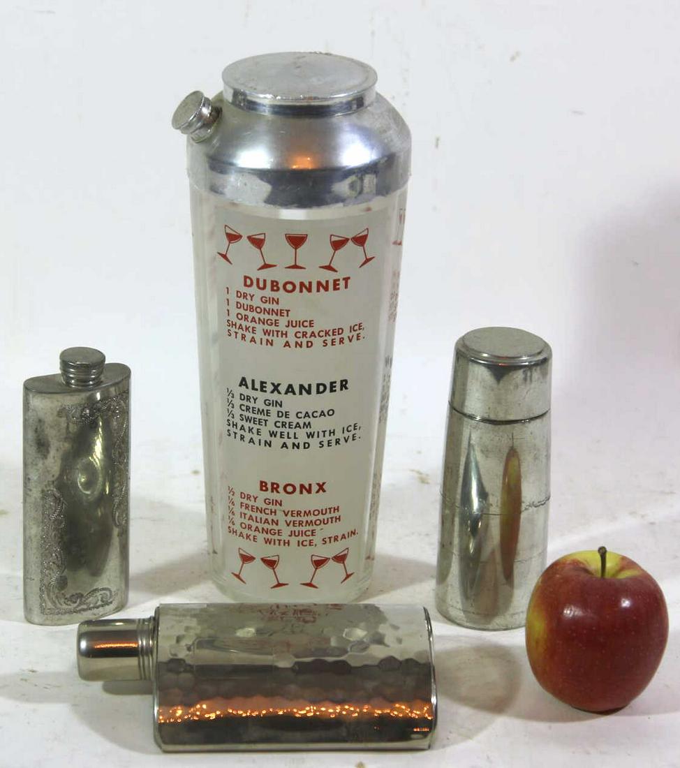 VINTAGE COCKTAIL SHAKER & FLASK LIBATION GROUPING: VINTAGE COCKTAIL SHAKER & FLASK LIBATION GROUPING