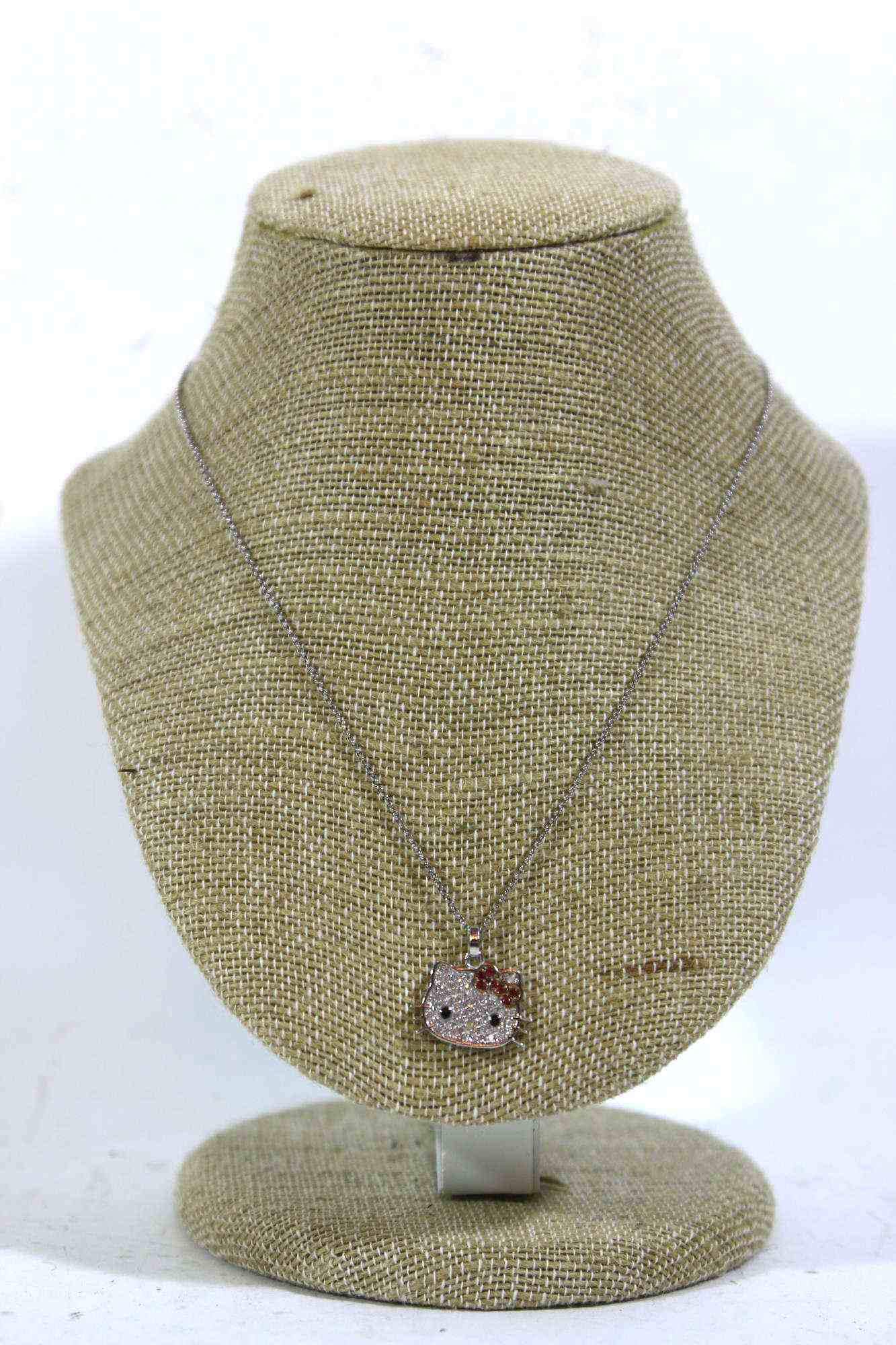 STERLING SILVER JEWELED HELLO KITTY NECKLACE: STERLING SILVER JEWELED HELLO KITTY NECKLACE