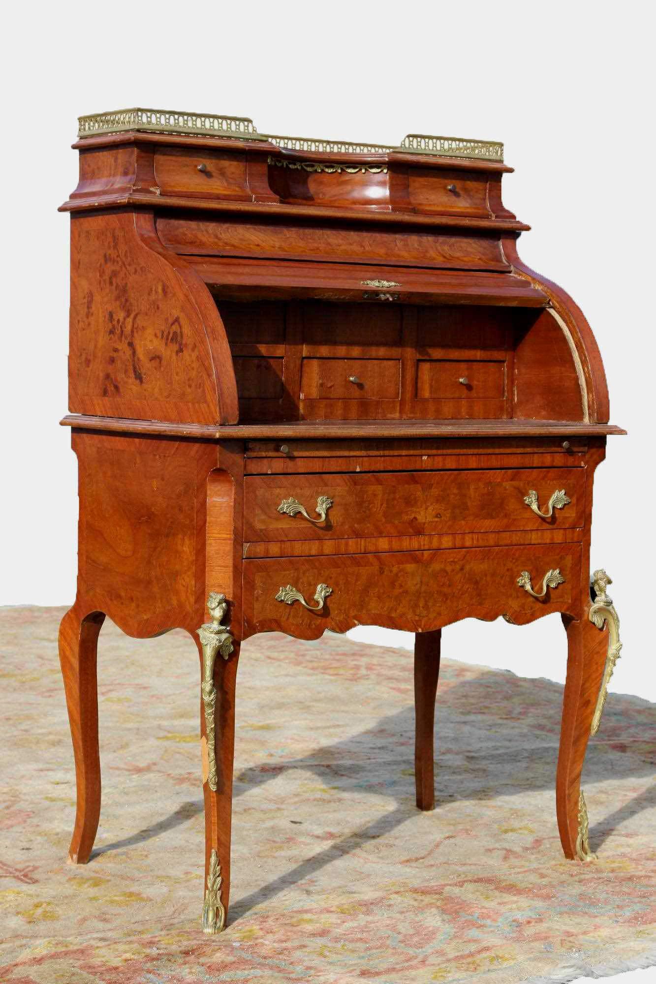 FRENCH FINE INLAID ROLL TOP LOUIS XV DESK (1 of 6)