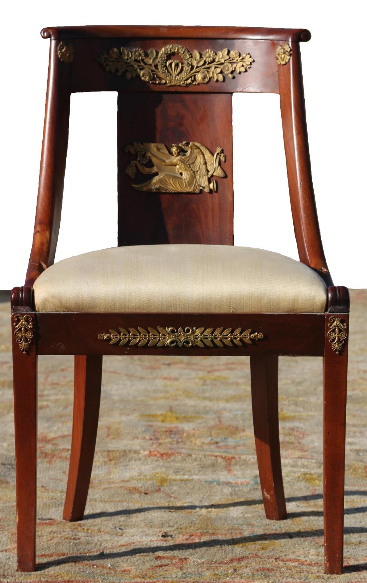 FRENCH ANTIQUE EMPIRE MAHOGANY / BRONZE CHAIR: FRENCH ANTIQUE EMPIRE MAHOGANY / BRONZE CHAIR