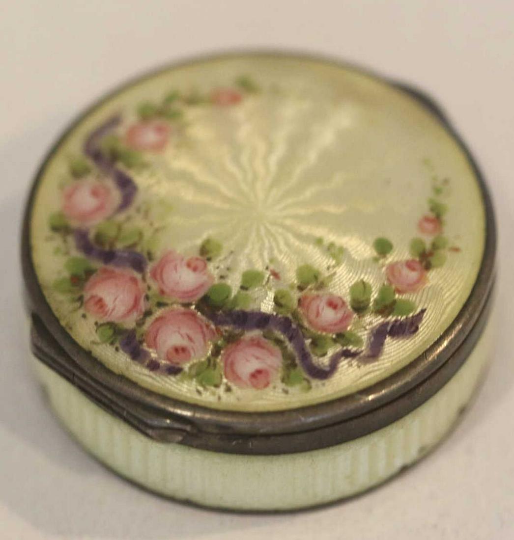 FRENCH FLORAL ENAMELED SILVER PILL BOX (1 of 4)