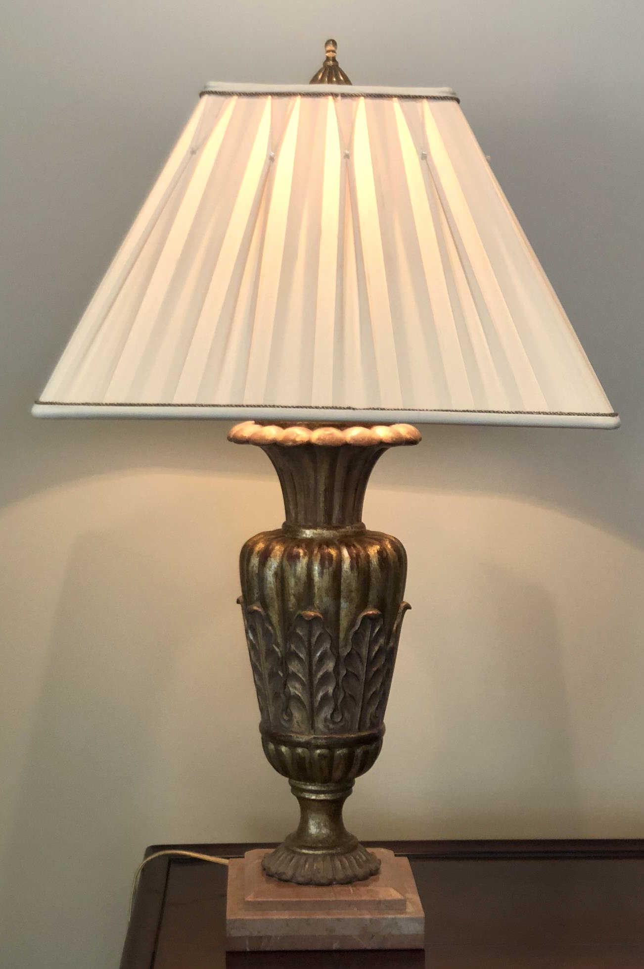 CUSTOM SHADED MARBLE BASE PARCEL GILT LAMP (1 of 5)