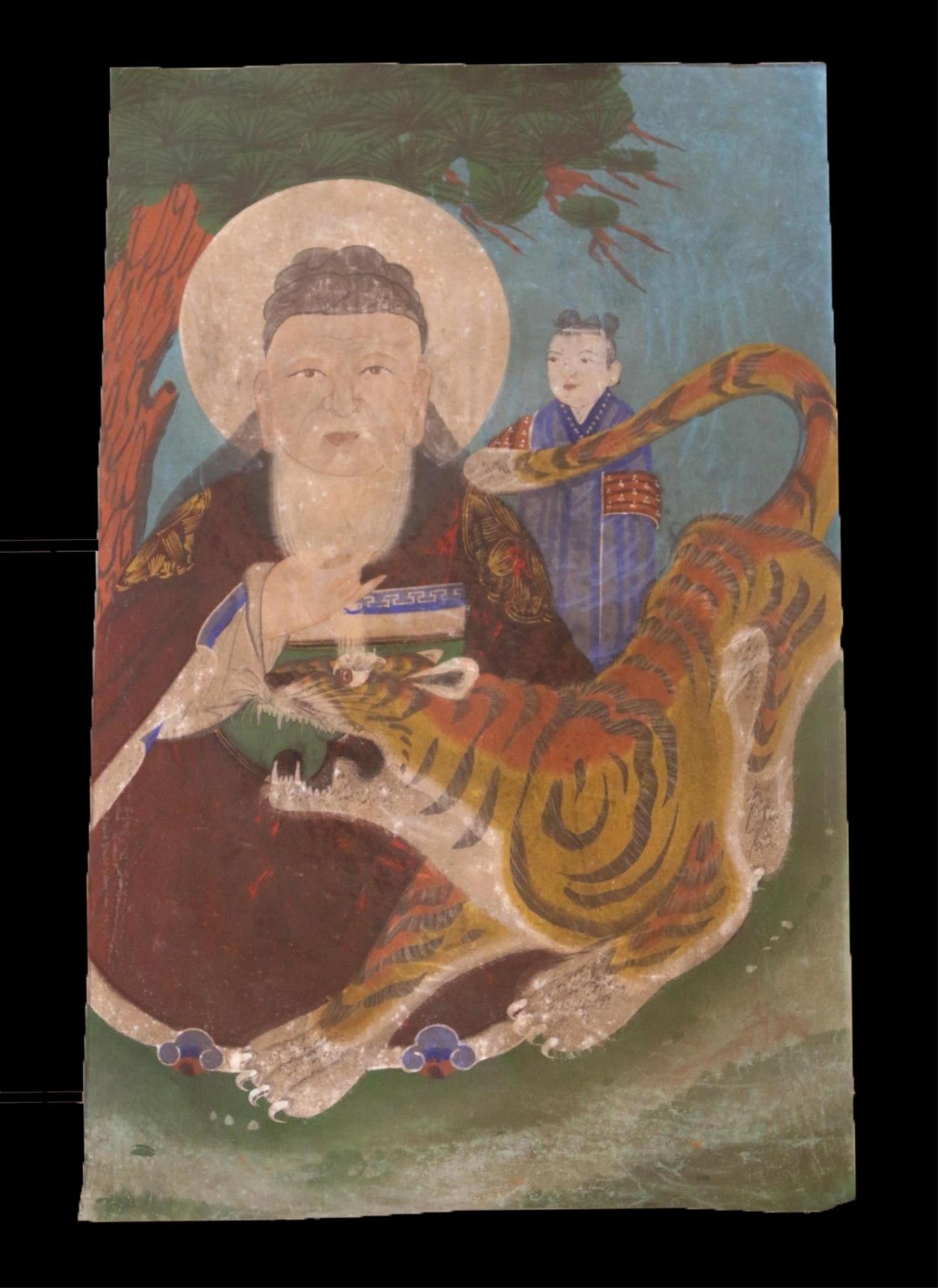 CHINESE ANTIQUE SCROLL OF IMMORTAL AND TIGER: CHINIESE ANTIQUE SCROLL OF IMMORTAL AND TIGER