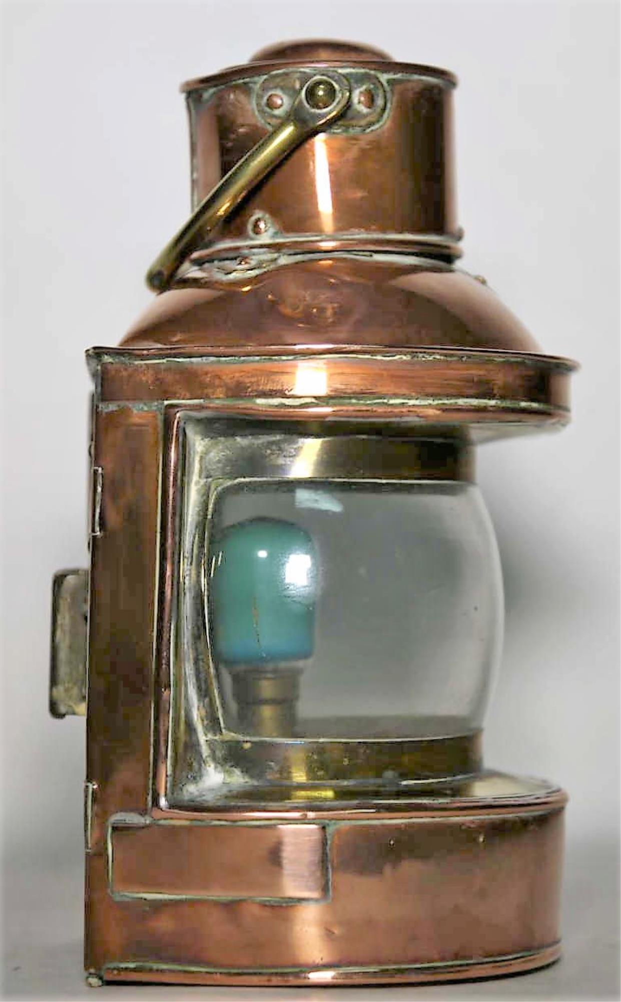 ENGLISH ANTIQUE SHIP MASTHEAD LIGHT: ENGLISH ANTIQUE SHIP MASTHEAD COPPER AND BRASS LIGHT