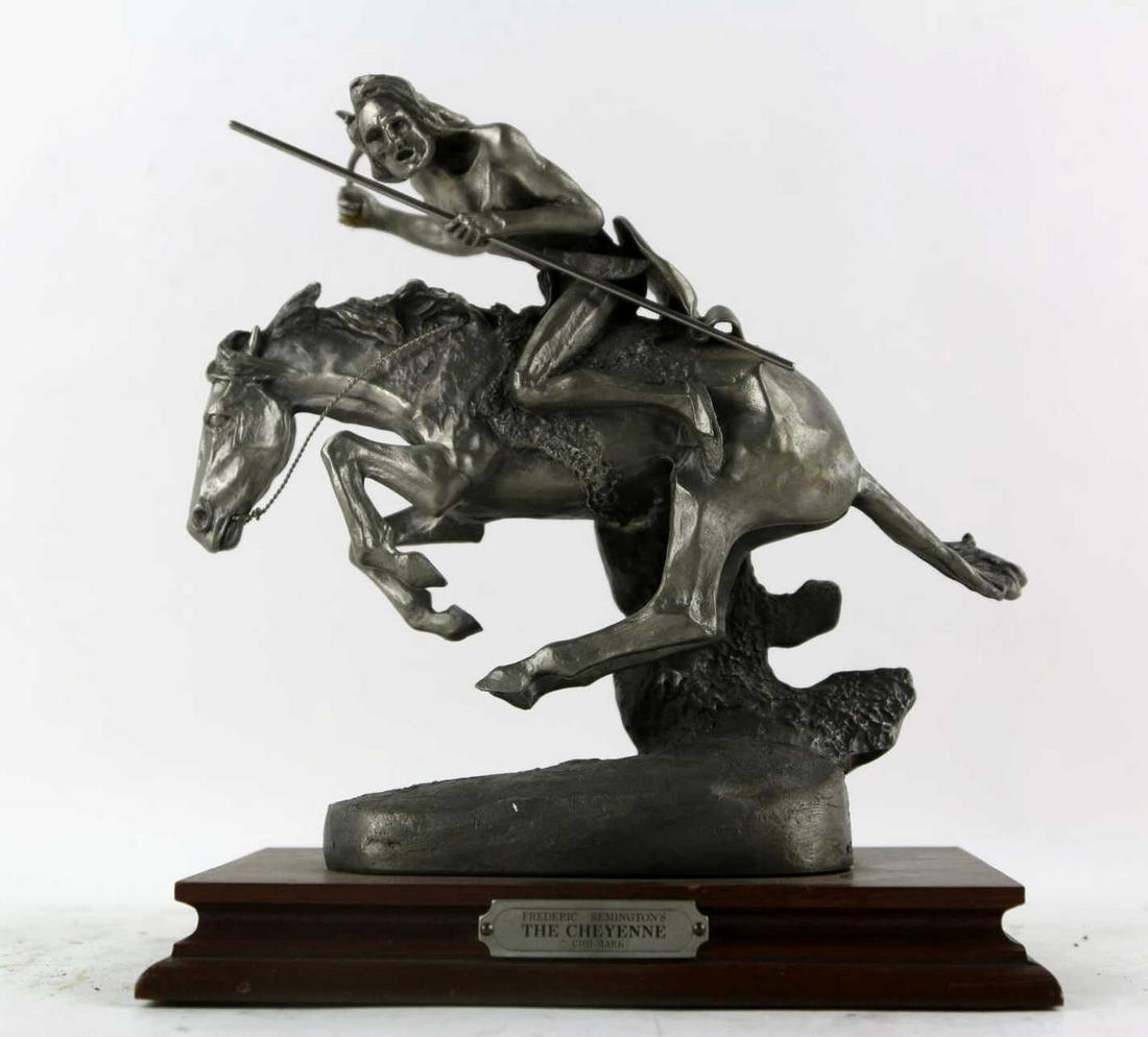 FREDERIC REMINGTONS "THE CHEYENNE" PUTER SCULPTURE: FREDERIC REMINGTON "THE CHEYENNE" CHILMARK