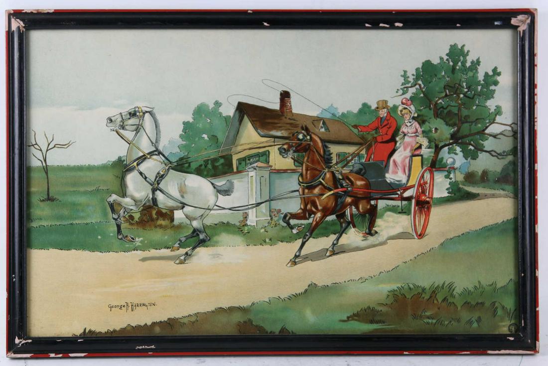 GEORGE H. HARRINGTON (AMERICAN 1833-1911) ORIGINAL: GEORGE H. HARRINGTON ORIGINAL WATERCOLOR WORK COACH SCENE