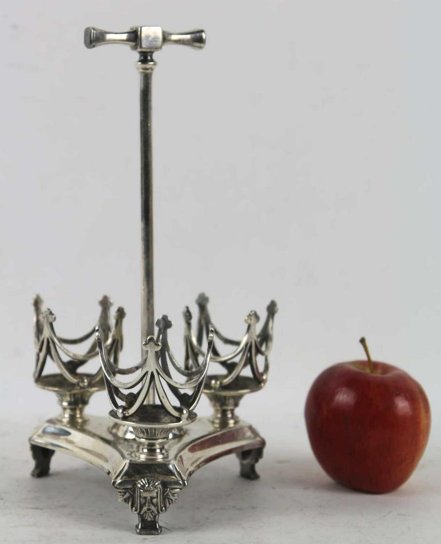 ENGLISH ANTIQUE SILVER PLATE EGG CADDY: ENGLISH ANTIQUE SILVER PLATE EGG CADDY Height 10 Width 6 Unit in