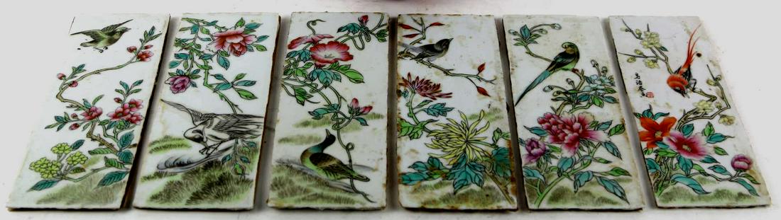 SEVEN SIGNED CHINESE ANTIQUE PORCELAIN PLAQUES: SEVEN SIGNED CHINESE ANTIQUE PORCELAIN PLAQUES Height 7 Width 18 IN