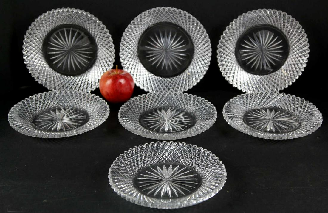 FINE CUT CRYSTAL LUNCHEON PLATE GROUPING OF SEVEN: FINE CUT CRYSTAL LUNCHEON PLATE GROUPING OF SEVEN
