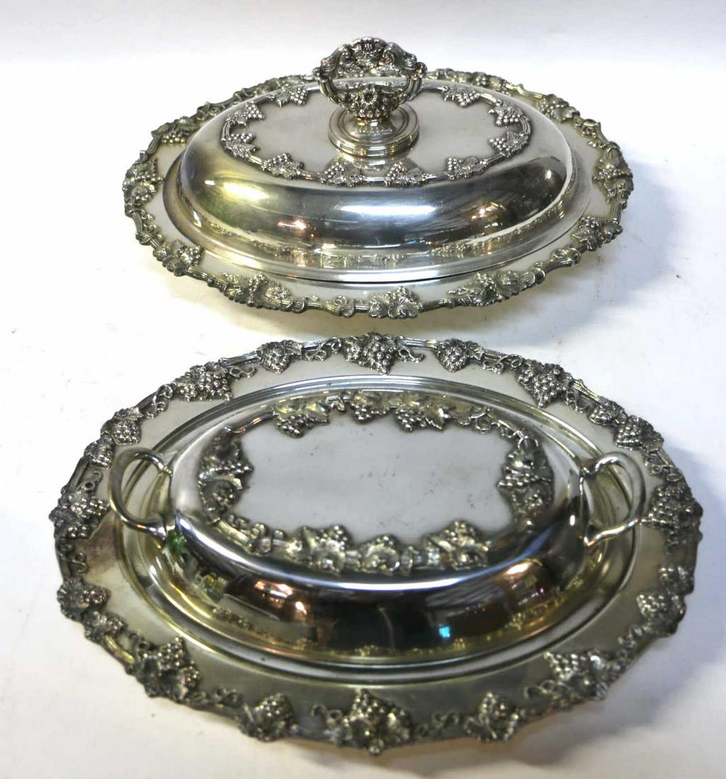ANTIQUE GRAPE VINE SILVER PLATE COVERED VEGETABLES: ANTIQUE GRAPE VINE SILVER PLATE COVERED VEGETABLES