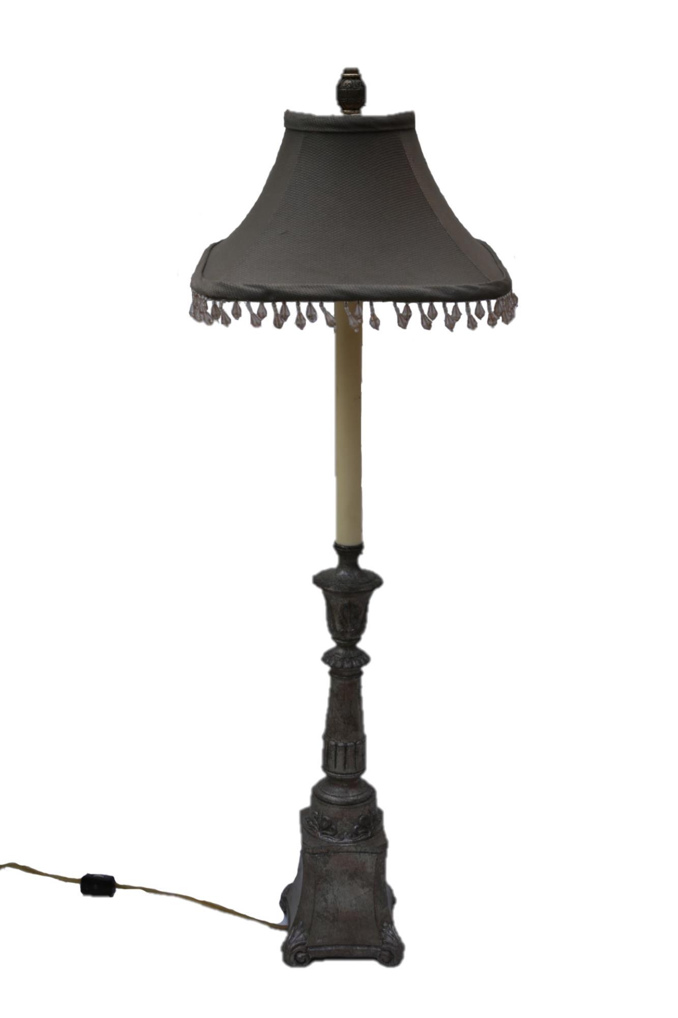 FREDERICK COOPER LAMP: FREDERICK COOPER CANDLESTICK LAMP WITH BEADED SHADE Height 33 Unit in