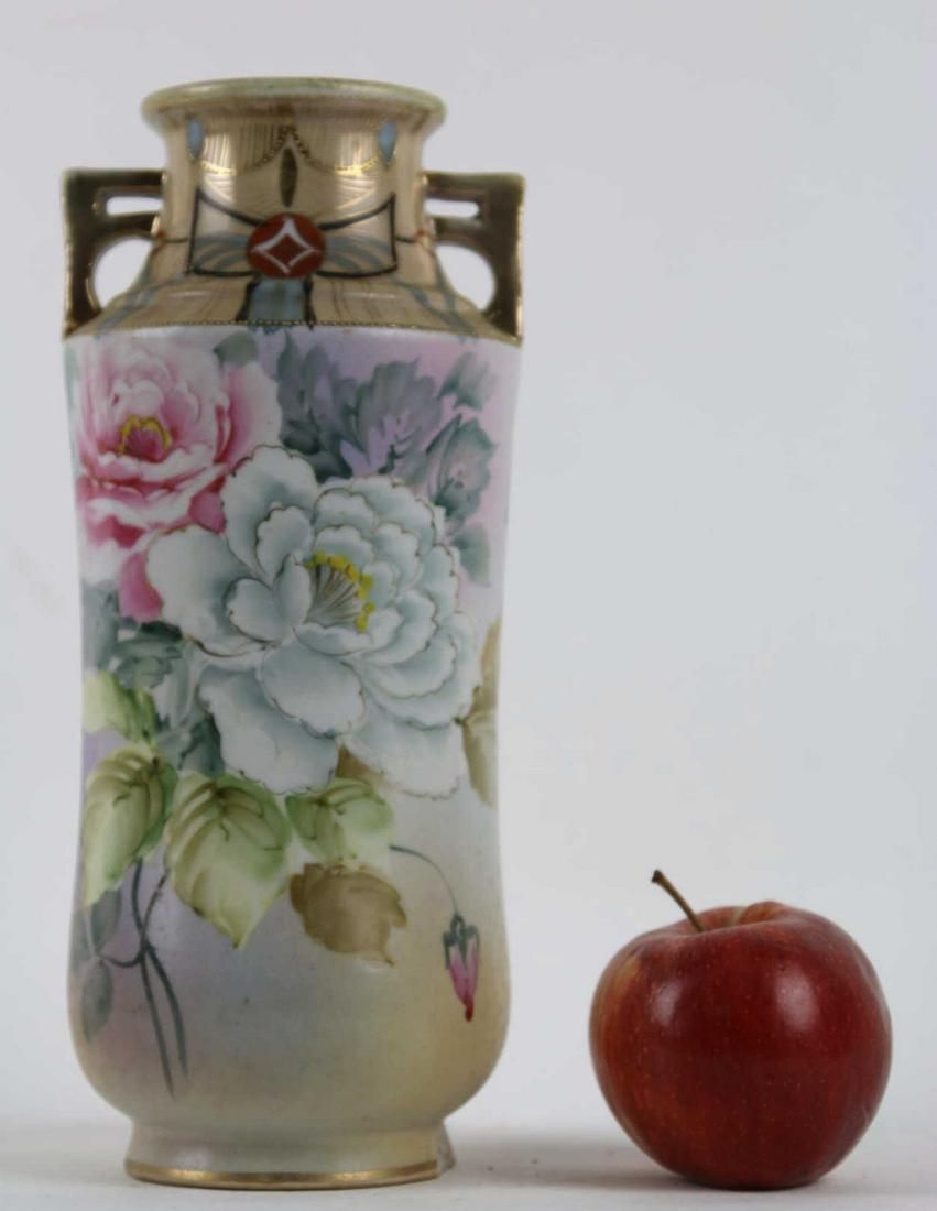 NIPPON 10" HAND PAINTED FLORAL JAPANESE VASE: NIPPON 10" HAND PAINTED FLORAL JAPANESE VASE Height 10 Width 4.5 in
