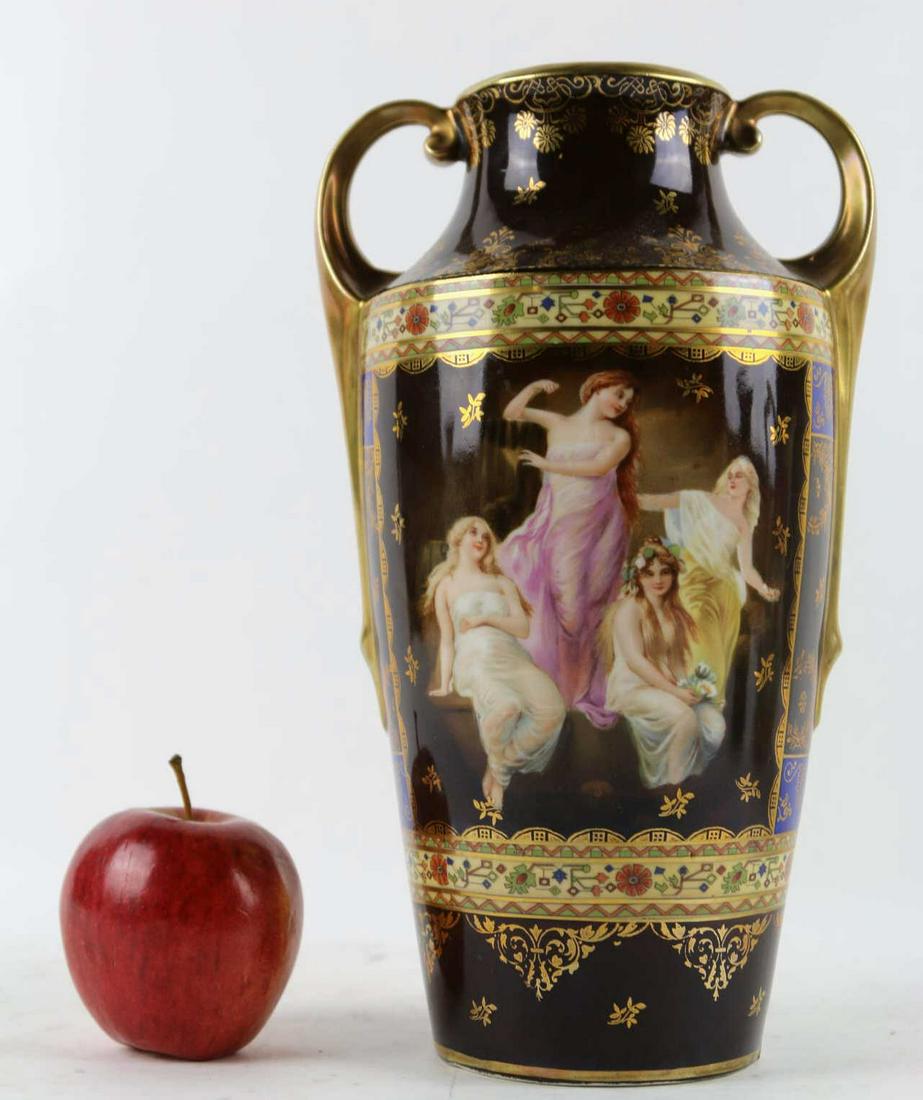 SLOVANIAN FINE 14" NIPPON STYLE TWIN HANDLE VASE: SLOVANIAN FINE 14" NIPPON STYLE TWIN HANDLE VASE Height 14 in