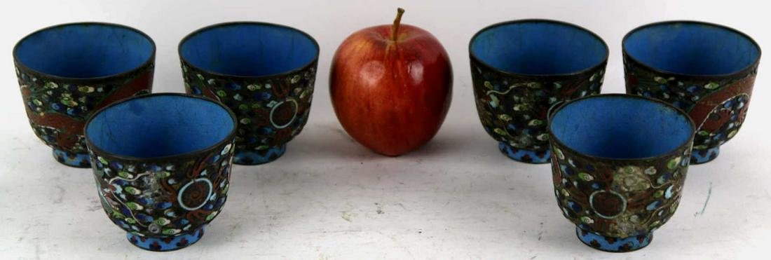 CHINESE ANTIQUE CLOISONNE TEA CUPS: CHINESE ANTIQUE CLOISONNE TEA CUPS Height 2 Width 3 in