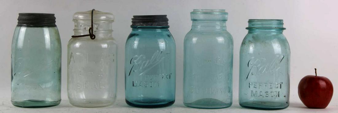 AMERICAN ANTIQUE 8" GLASS CANNING JAR GROUPING: AMERICAN ANTIQUE GLASS CANNING JAR GROUPING