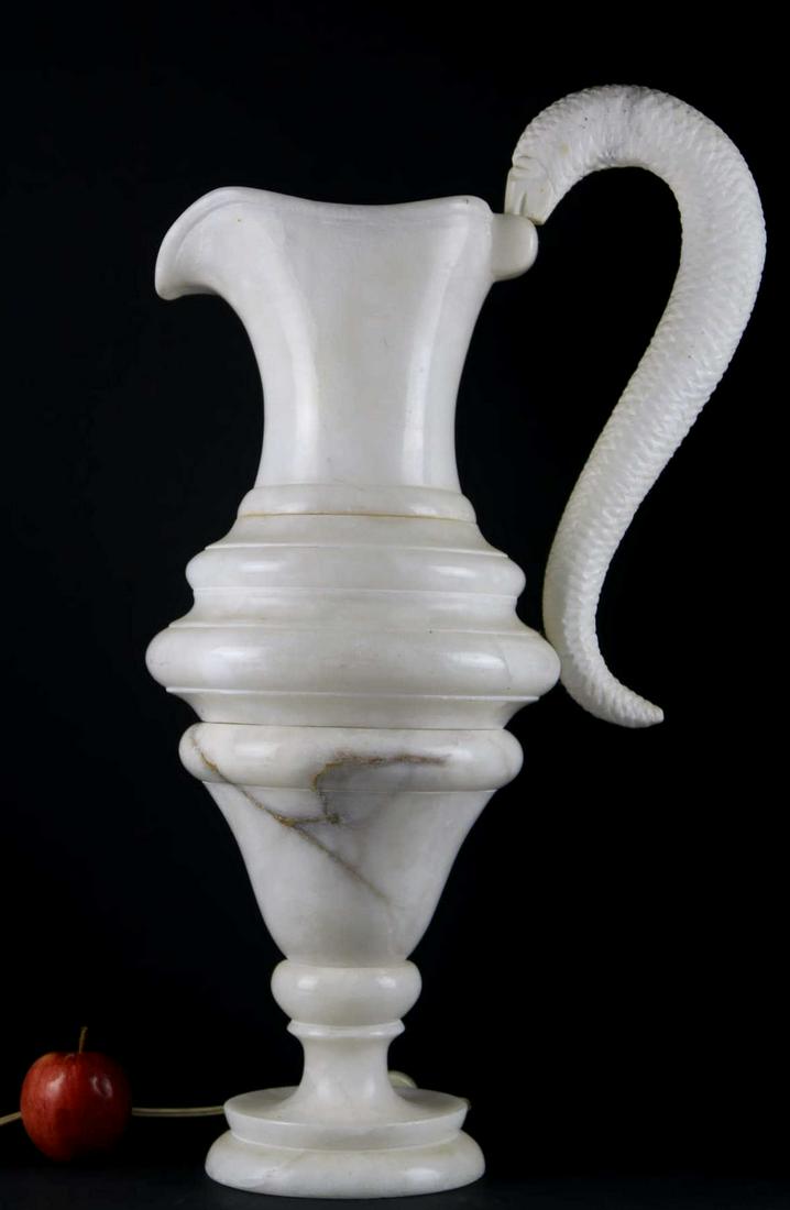 PALATIAL ANTIQUE 26" ALABASTER EWER LAMP: PALATIAL ANTIQUE 26" ALABASTER EWER LAMP Height 26 in