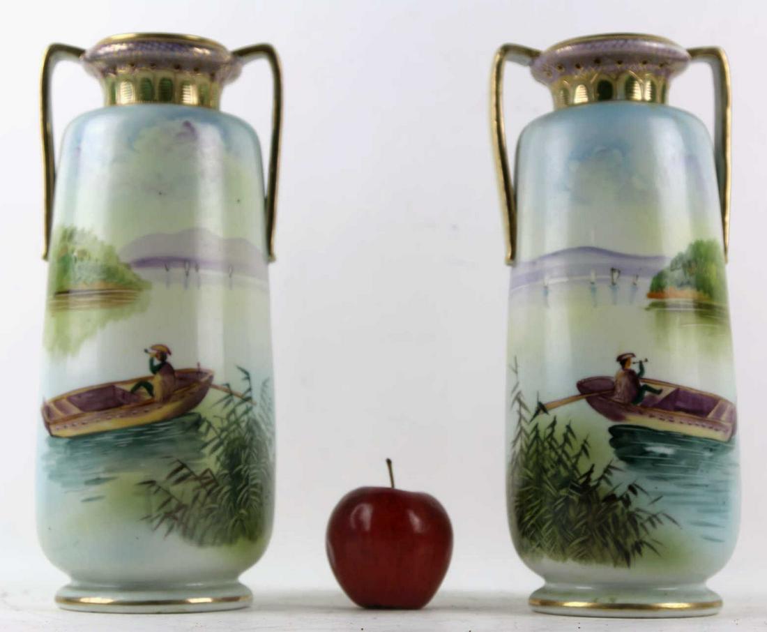 JAPANESE FINE HAND PAINTED NIPPON VASES: JAPANESE FINE HAND PAINTED NIPPON VASES Height 12 Width 6 in