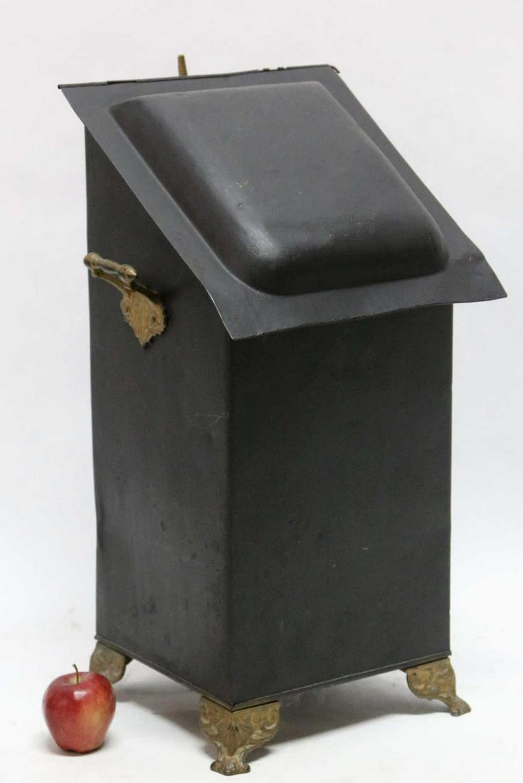 ANTIQUE TOLE COAL SCUTTLE: ANTIQUE TOLE COAL SCUTTLE Height 24 Width 14