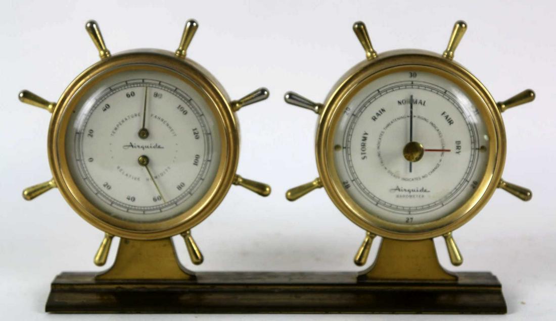 AIRGUIDE FINE NAUTICAL BAROMETER DESK SET: AIRGUIDE FINE NAUTICAL BAROMETER DESK SET Condition Report GOOD Height 6 Width 10 in