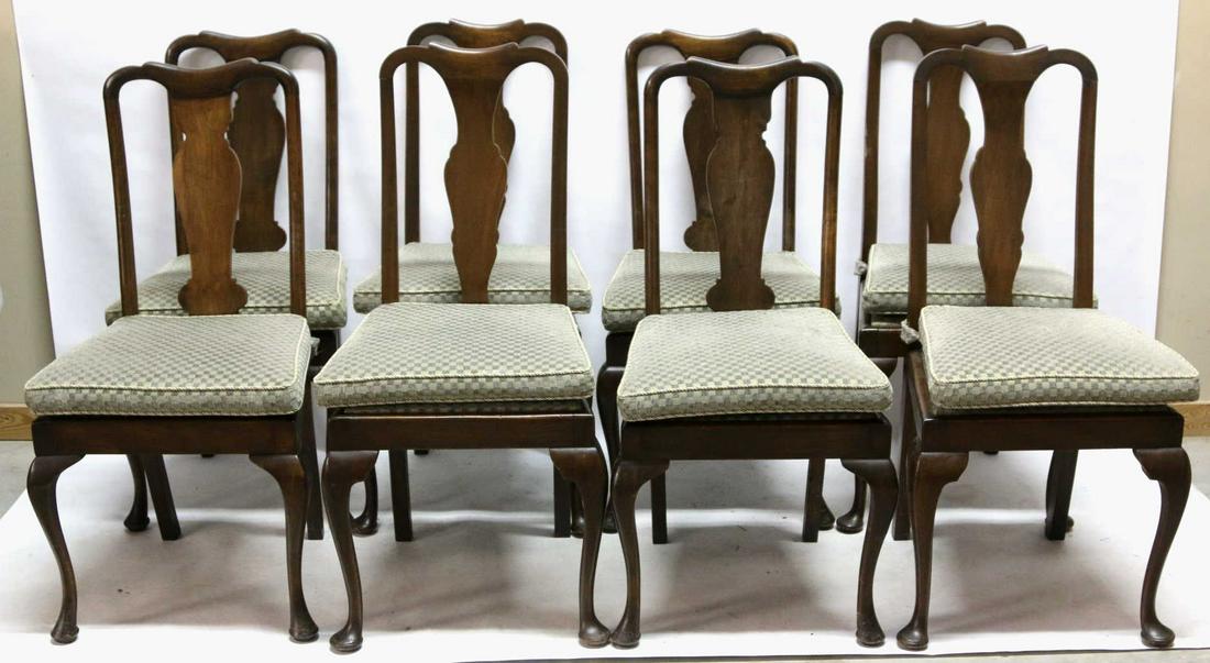 FINE ANTIQUE ENGLISH QUEEN ANNE DINING SET OF 8: FINE ANTIQUE ENGLISH QUEEN ANNE DINING SET OF 8 Condition Report GOOD
