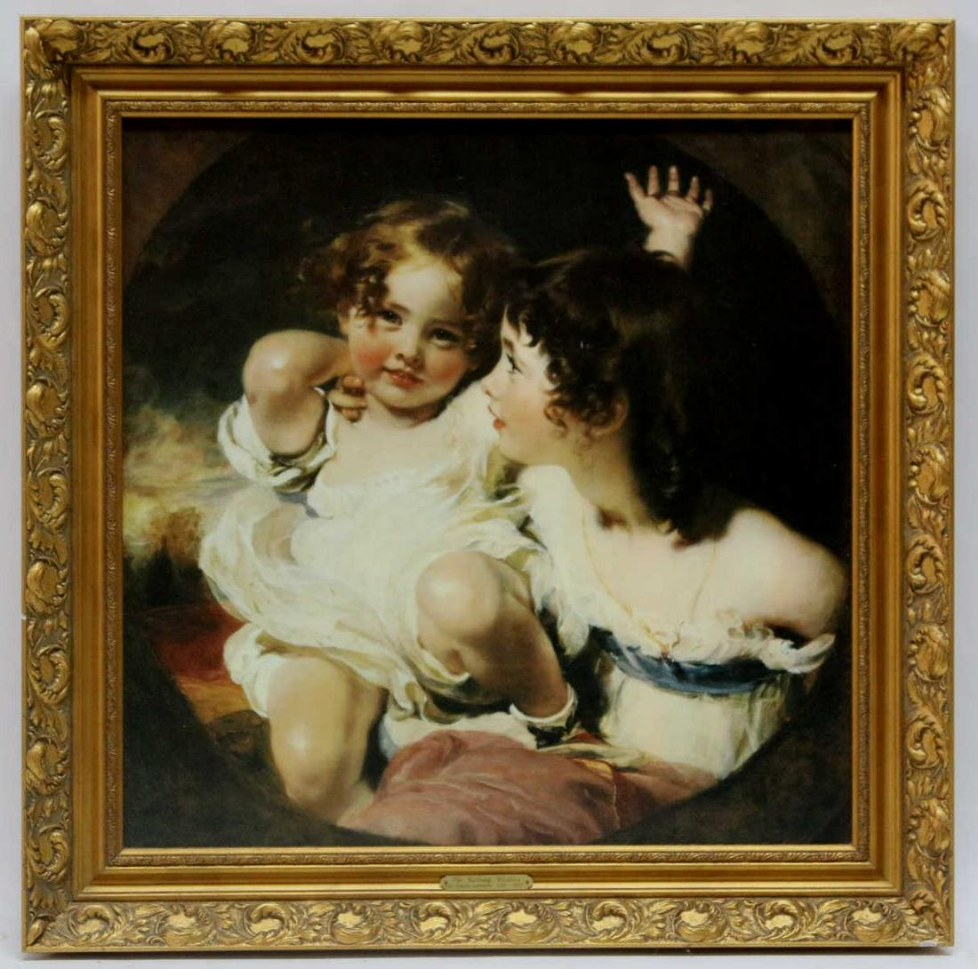 SIR THOMAS LAWRENCE (ENGLISH) THE CALMADY CHILDREN: SIR THOMAS LAWRENCE (ENGLISH) "THE CALMADY CHILDREN" FINE CUSTOM FRAMED PORTRAIT STUDY PRINT ON CANVAS Condition Report GOOD