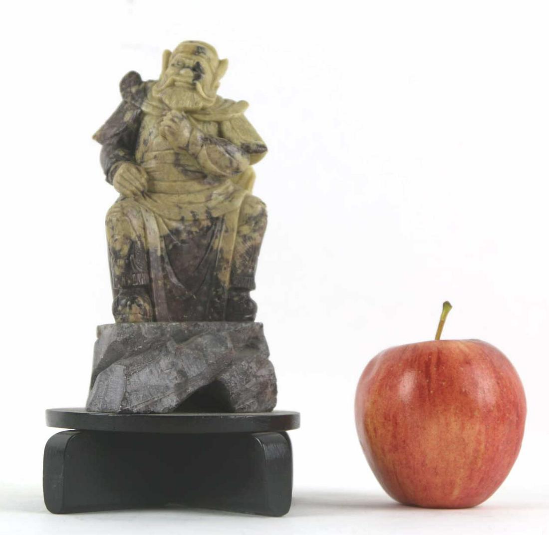 CHINESE ANTIQUE HAND CARVED SOAP STONE IMMORTAL: CHINESE ANTIQUE FINE HAND CARVED SOAP STONE IMMORTAL Condition Report GOOD Height 7 Width 3 Depth 2.5 in