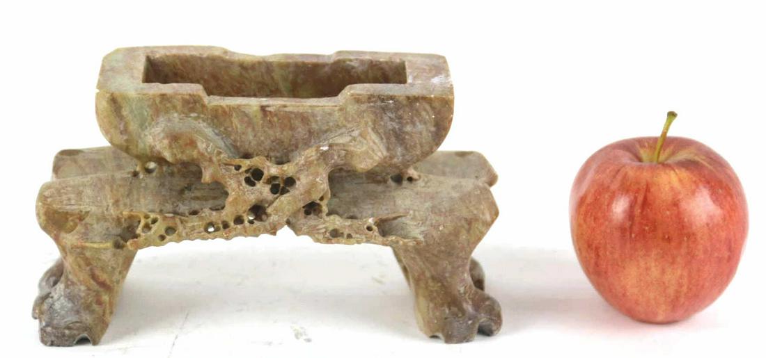 CHINESE ANTIQUE SOAP STONE SENSOR: CHINESE ANTIQUE SOAP STONE SENSOR Condition Report GOOD Height 4 Width 7 Depth 3 in
