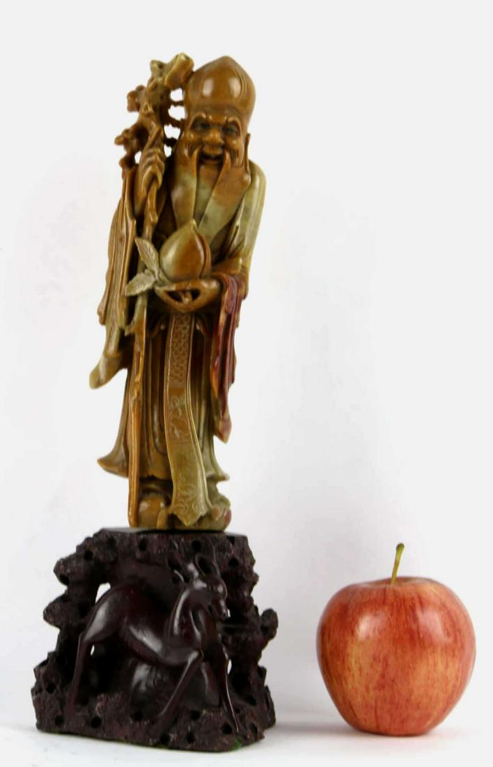 CHINESE FINE SOAPSTONE CARVED IMMORTAL FIGURE: CHINESE FINE SOAPSTONE CARVED IMMORTAL FIGURE Condition Report GOOD Height 12 Width 5 in