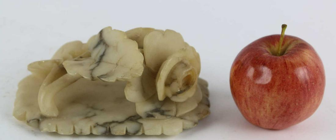 FINE ASIAN CARVED ALABASTER FLORAL SCULPTURE: FINE ASIAN CARVED ALABASTER FLORAL SCULPTURE Condition Report GOOD Height 3 Width 6 Depth 5 in