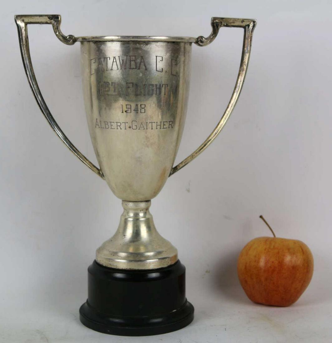 1948 CATAWBA, NC COLLEGE SILVER PLATE TROPHY: 1948 CATAWBA, NC COLLEGE SILVER PLATE TROPHY Condition Report GOOD Height 10.5 Width 8 in