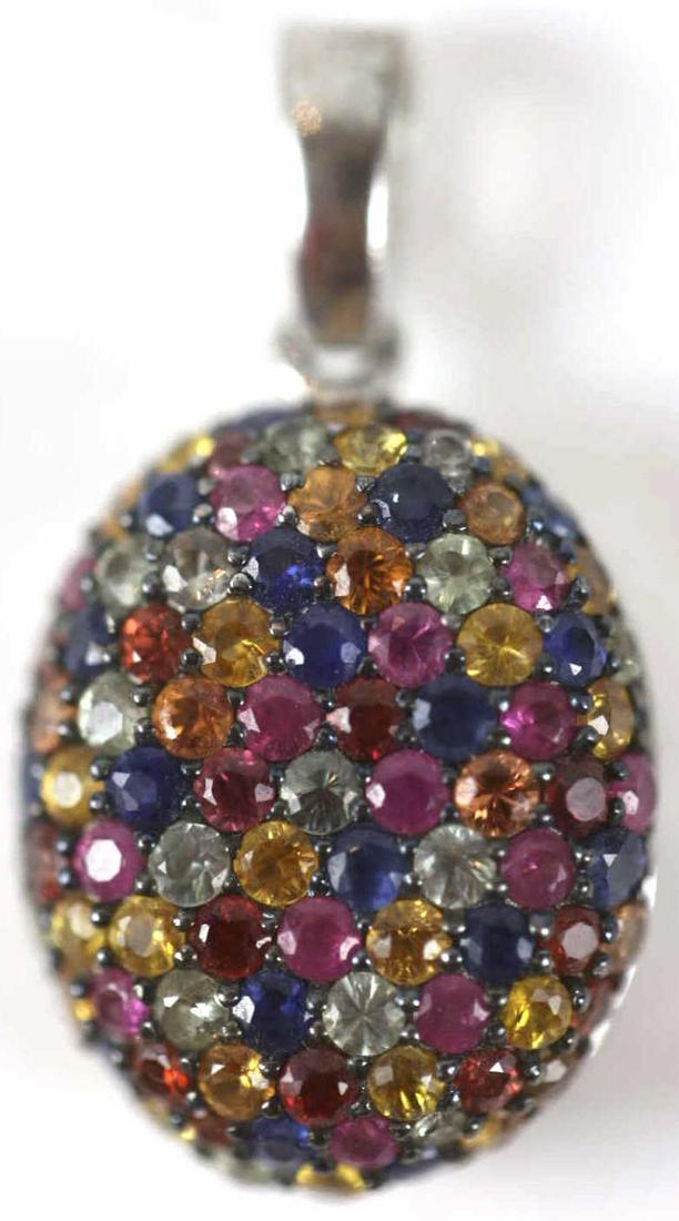 EFFY STERLING SILVER RAINBOW PAVE PENDANT: STERLING SILVER RAINBOW OF RUBY AND SAPPHIRE COLORED PAVE STONES CUSTOM PENDANT Condition Report GOOD