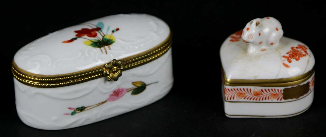 PORCELAIN HEREND AND LIOMOGES BOX GROUPING: PORCELAIN HEREND AND LIOMOGES BOX GROUPING Condition GOOD