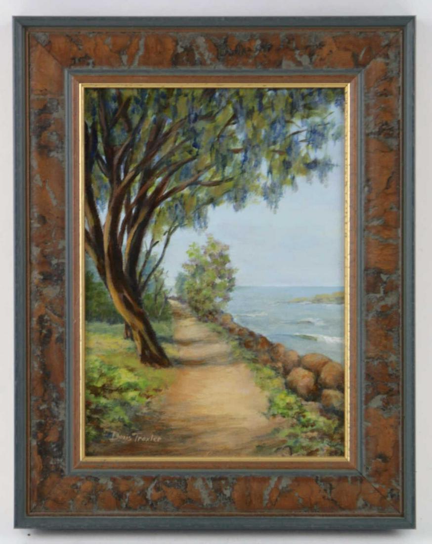 DORIS TREXLER "A GOOD DAY TO WALK" ACRYLIC WORK: DORIS TREXLER "A GOOD DAY TO WALK" ACRYLIC ON MASONITE Condition GOOD H 10 W 7.5 IN