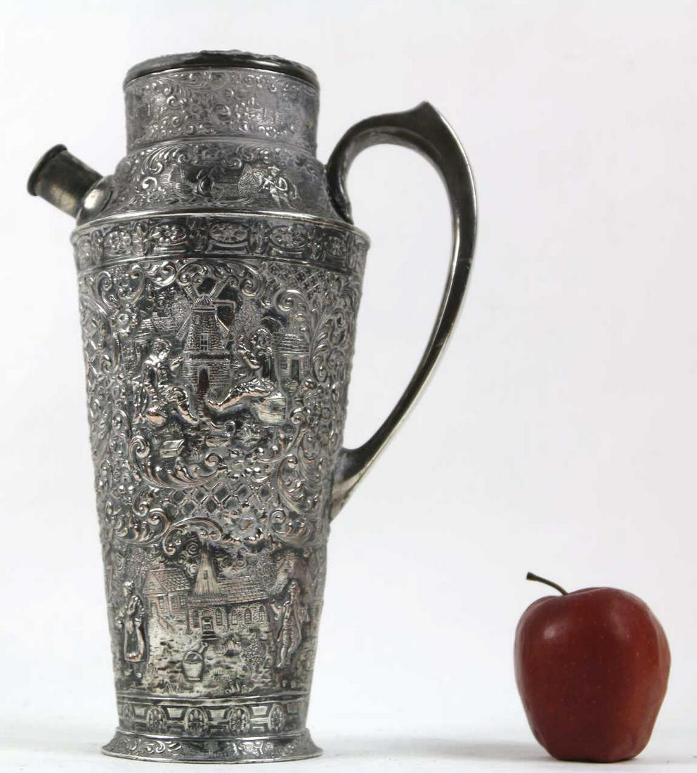 INTERNATIONAL SILVER CO. HAND CHASED PITCHER: ENGLISH ANTIQUE BRASS INKWELL Condition GOOD H 12 W 8 IN