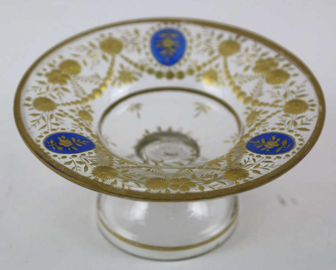 FINE FRENCH ANTIQUE COBALT & GILT ETCHED COMPOTE: VERY FINE FRENCH ANTIQUE COBALT & GILT ETCHED RAISED COMPOTE BOWL Condition GOOD H 3 W 5.5 IN