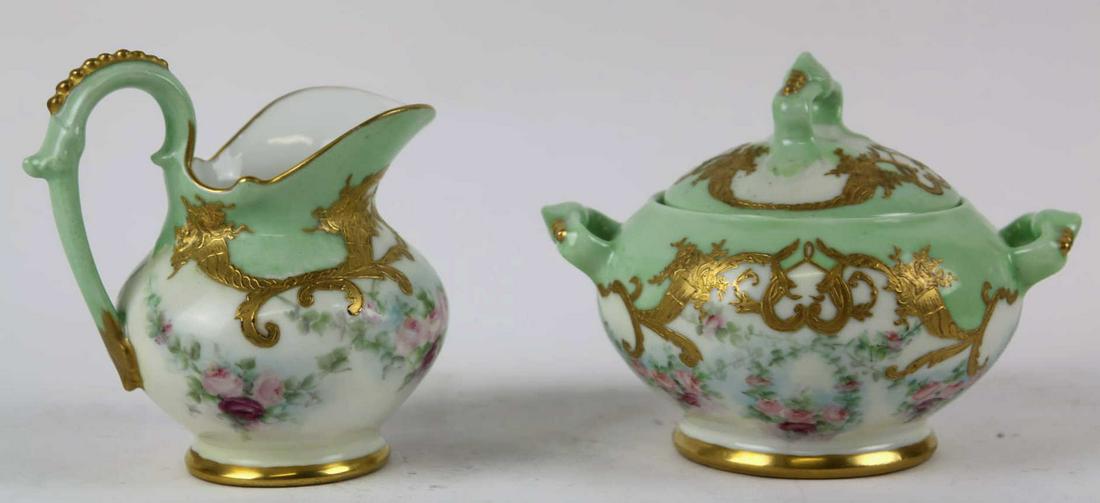 T&V LIMOGE HAND PAINTED CREAM & SUGAR: T&V LIMOGE HAND PAINTED CREAM & SUGAR Condition GOOD